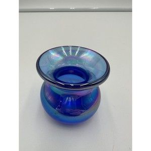 Gibson Art Glass Vase Spittoon Green Iridescent Carnival Purple 2”